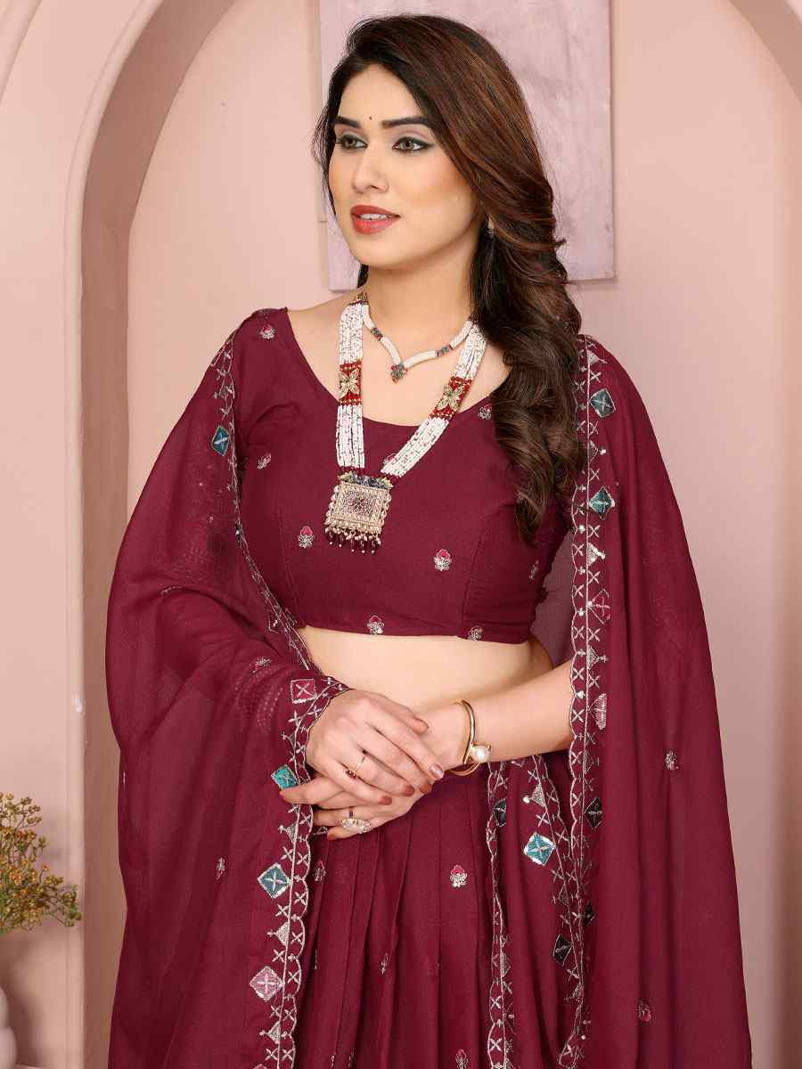 Maroon Star Georgette Embroidered Festival Wedding Party Reception Heavy Border Lehenga Choli