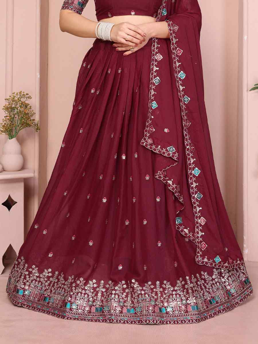 Maroon Star Georgette Embroidered Festival Wedding Party Reception Heavy Border Lehenga Choli