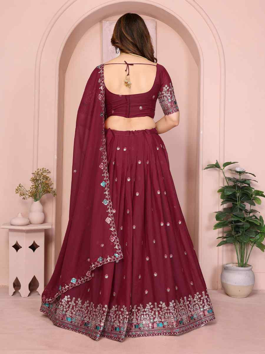 Maroon Star Georgette Embroidered Festival Wedding Party Reception Heavy Border Lehenga Choli
