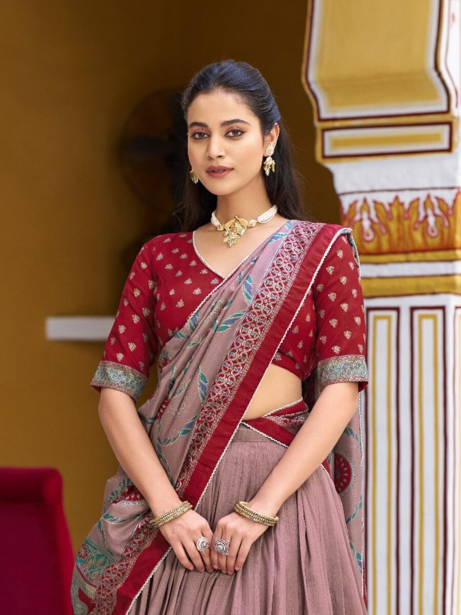 Maroon Tasar Silk Tasar Silk Lace Work Wedding Reception Party Festival Heavy Border Lehenga Choli