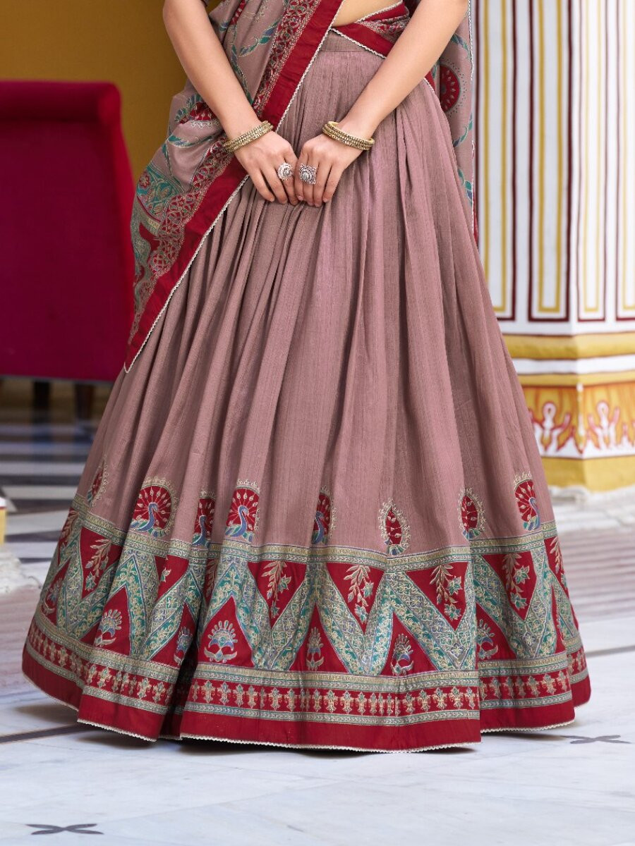 Maroon Tasar Silk Tasar Silk Lace Work Wedding Reception Party Festival Heavy Border Lehenga Choli
