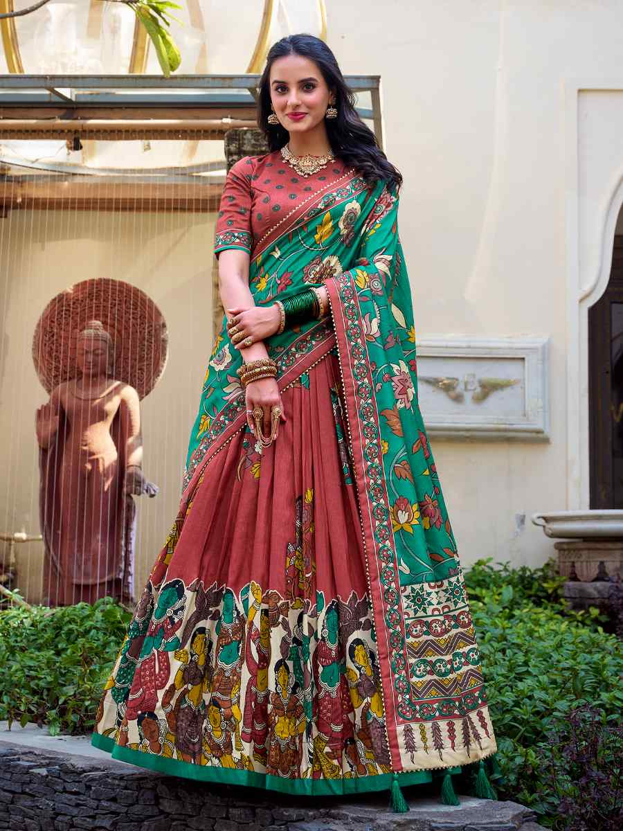 Maroon Tussar Silk Printed Reception Wedding Lehenga Choli