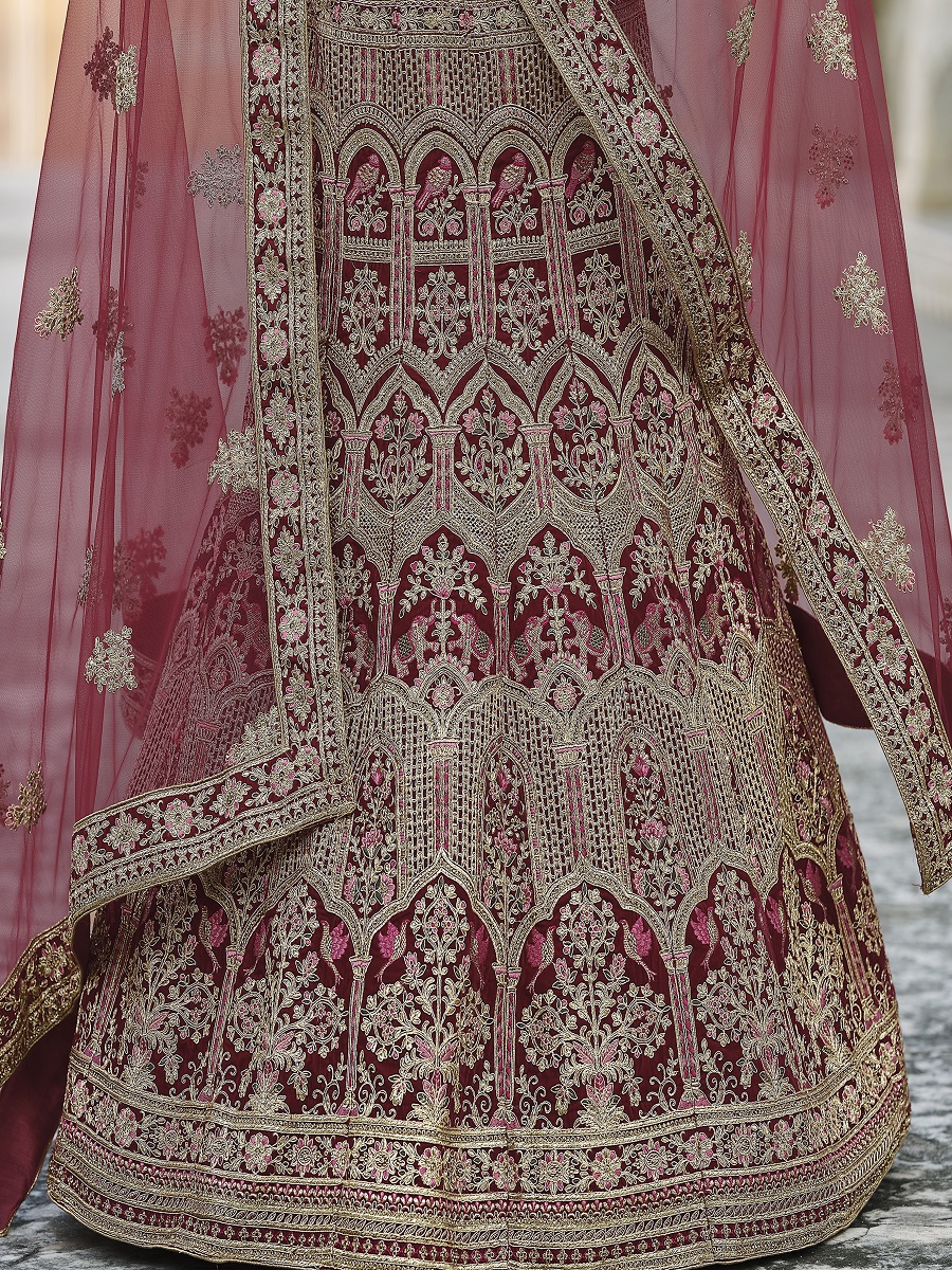 Maroon Velvet Embroidery Bridal Wedding Traditional Lehenga Choli