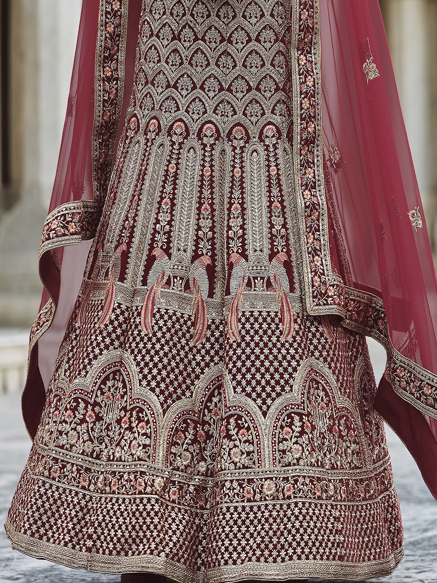 Maroon Velvet Embroidery Bridal Wedding Traditional Lehenga Choli