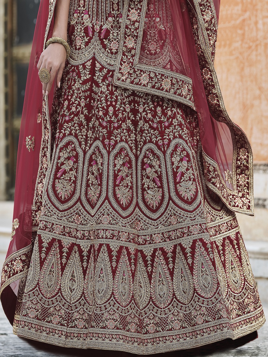 Maroon Velvet Embroidery Bridal Wedding Traditional Lehenga Choli