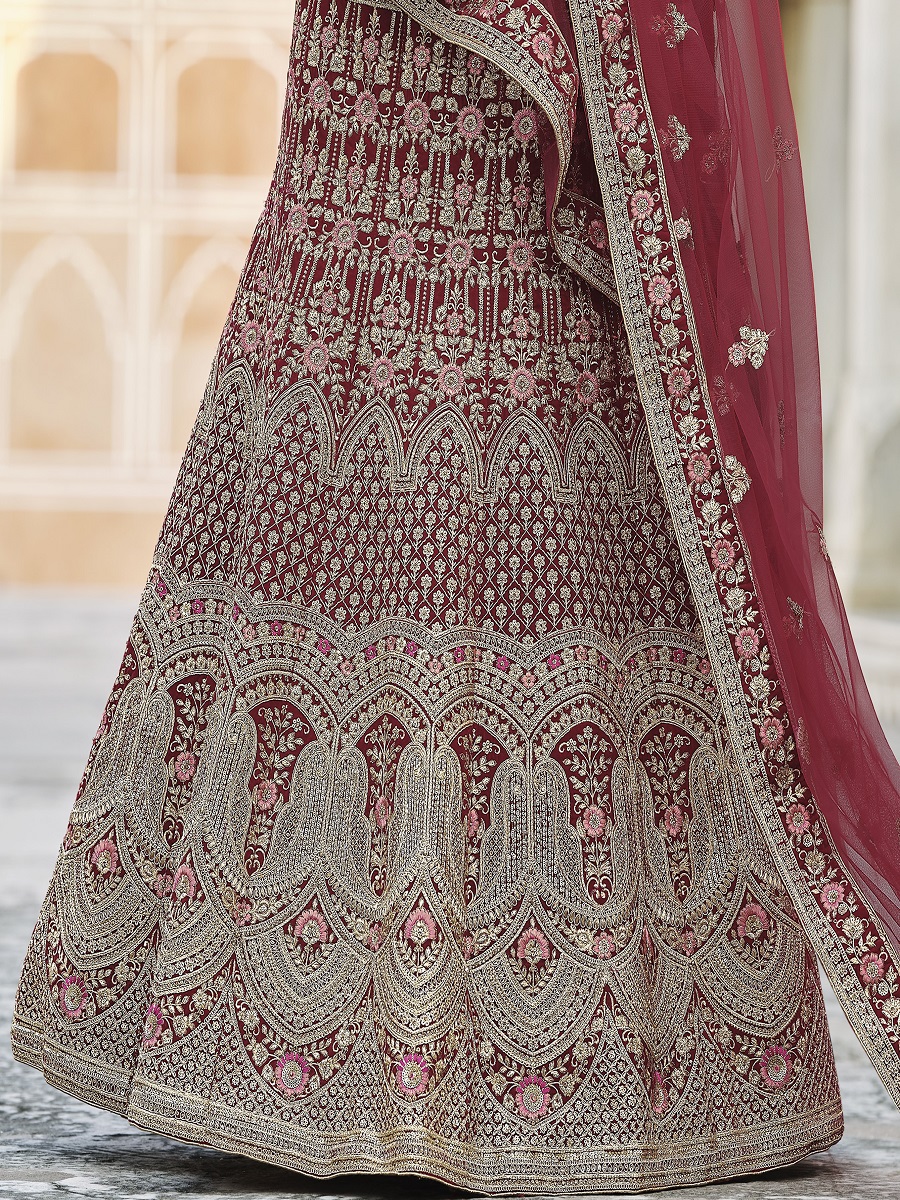 Maroon Velvet Embroidery Bridal Wedding Traditional Lehenga Choli