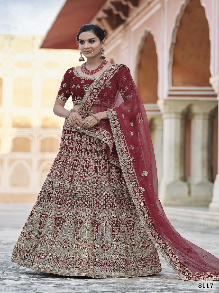 Maroon Velvet Embroidery Bridal Wedding Traditional Lehenga Choli