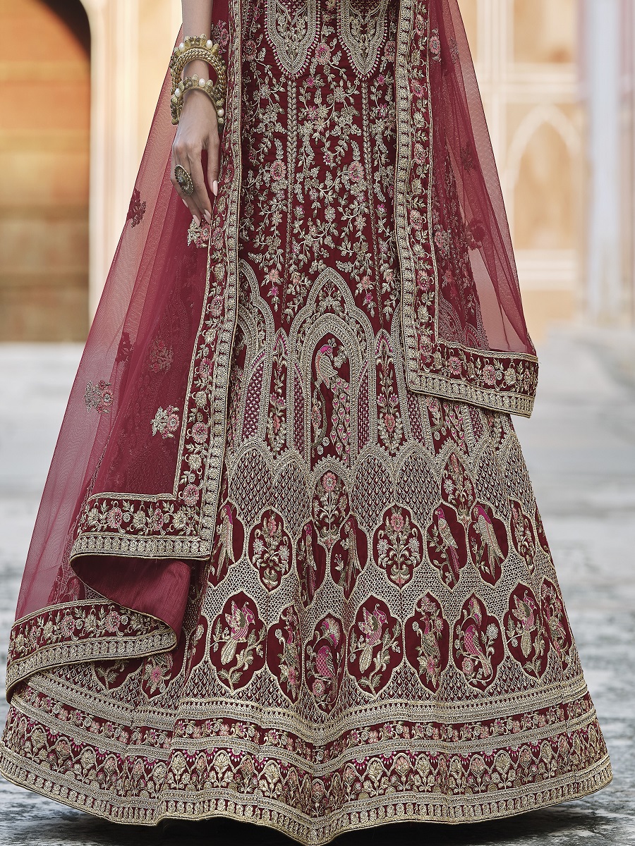 Maroon Velvet Embroidery Bridal Wedding Traditional Lehenga Choli