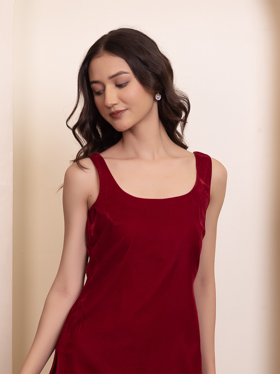 Maroon Velvet Plain Wedding Party Festival Casual Ready Sharara Pant Salwar Kameez