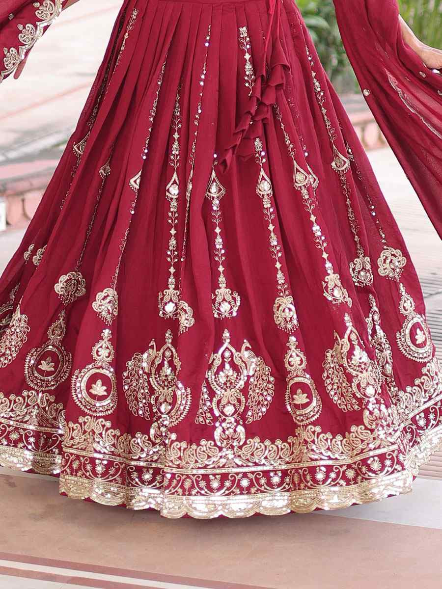 Maroon Vichitra Silk Embroidered Wedding Reception Festival Heavy Border Lehenga Choli