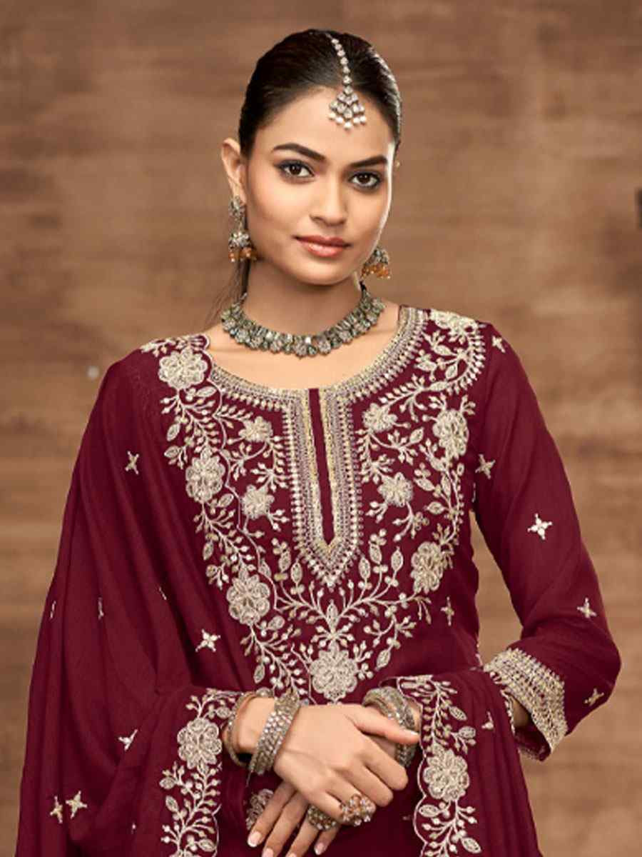 Maroon Vichitra Silk Embroidered Wedding Reception Festival Kurti Casual Ready Lehenga Choli