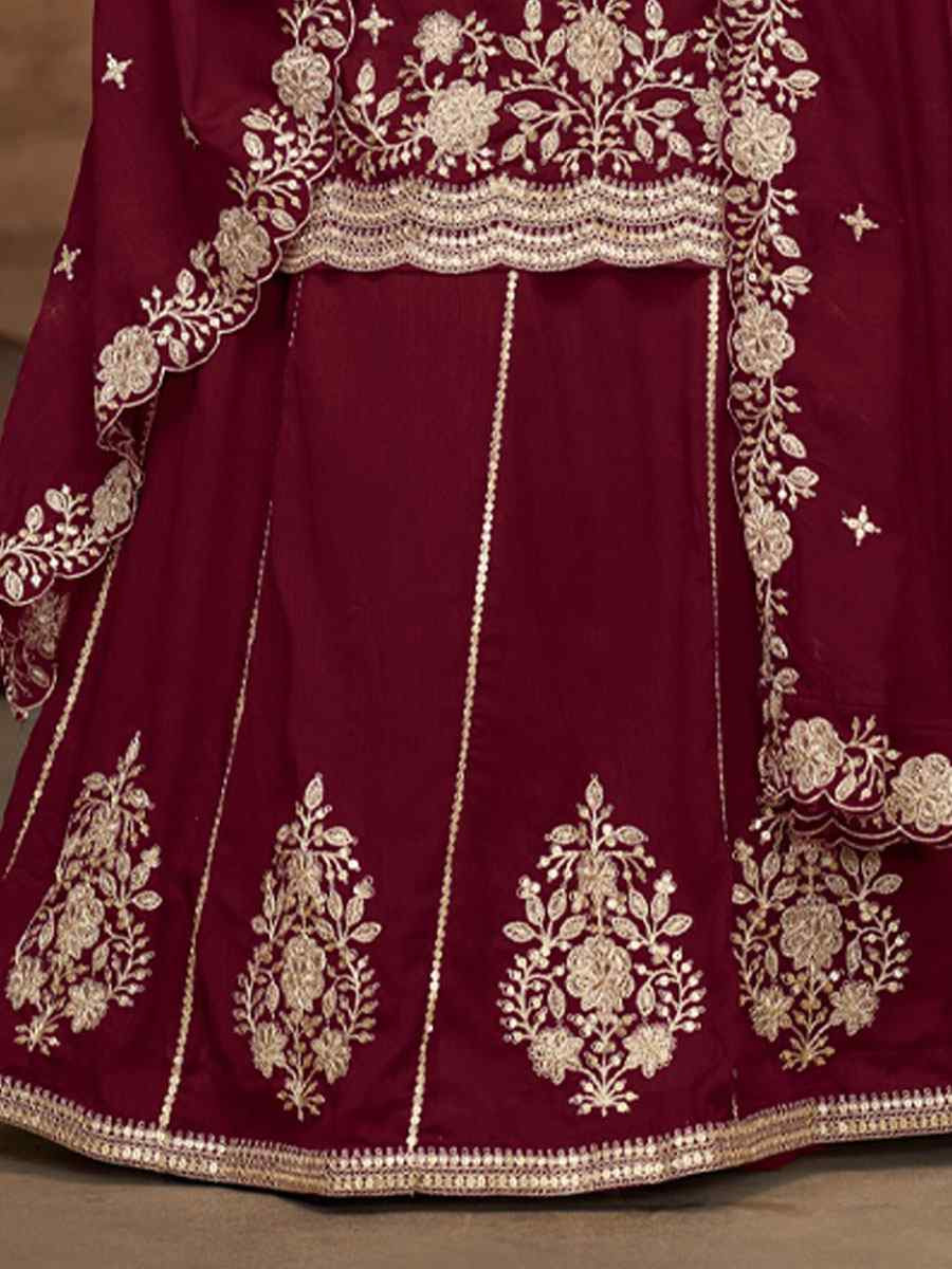 Maroon Vichitra Silk Embroidered Wedding Reception Festival Kurti Casual Ready Lehenga Choli
