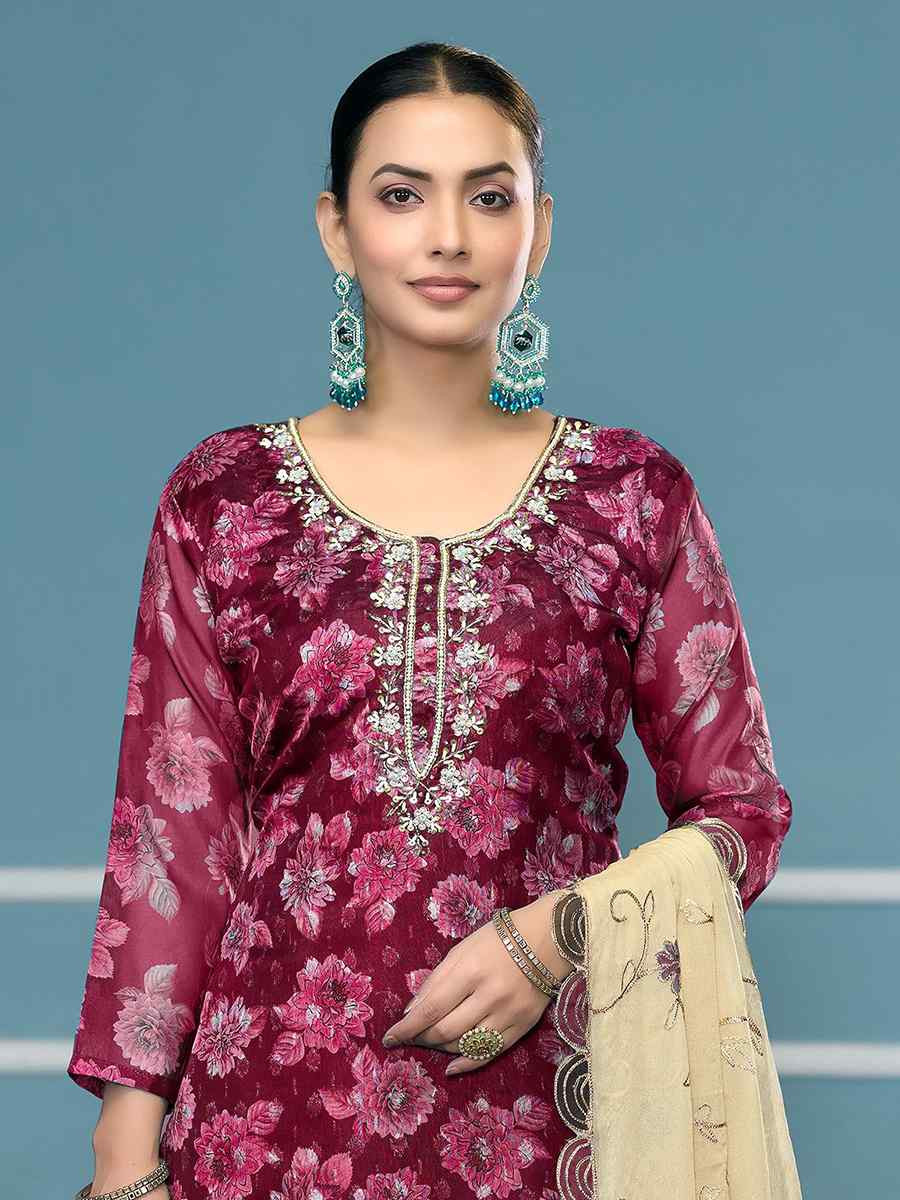 Maroon Viscose Banarasi Embroidered Wedding Festival Pant Salwar Kameez