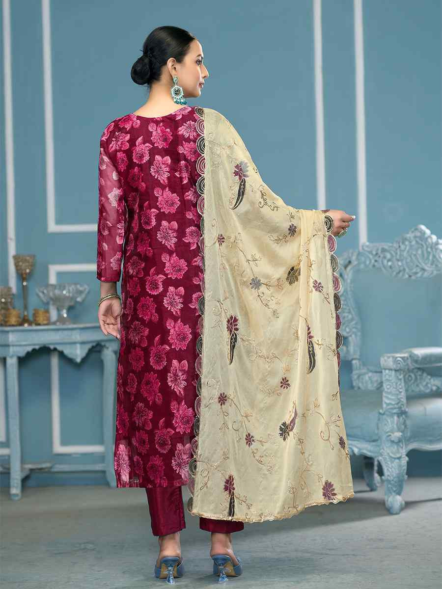 Maroon Viscose Banarasi Embroidered Wedding Festival Pant Salwar Kameez