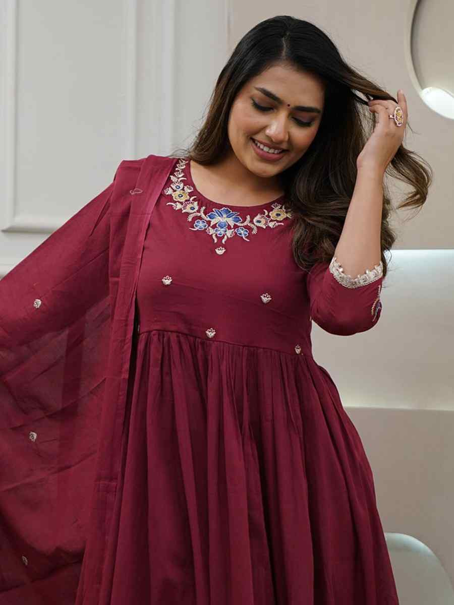 Maroon Viscose Embroidered Party Wedding Ready Pant Salwar Kameez