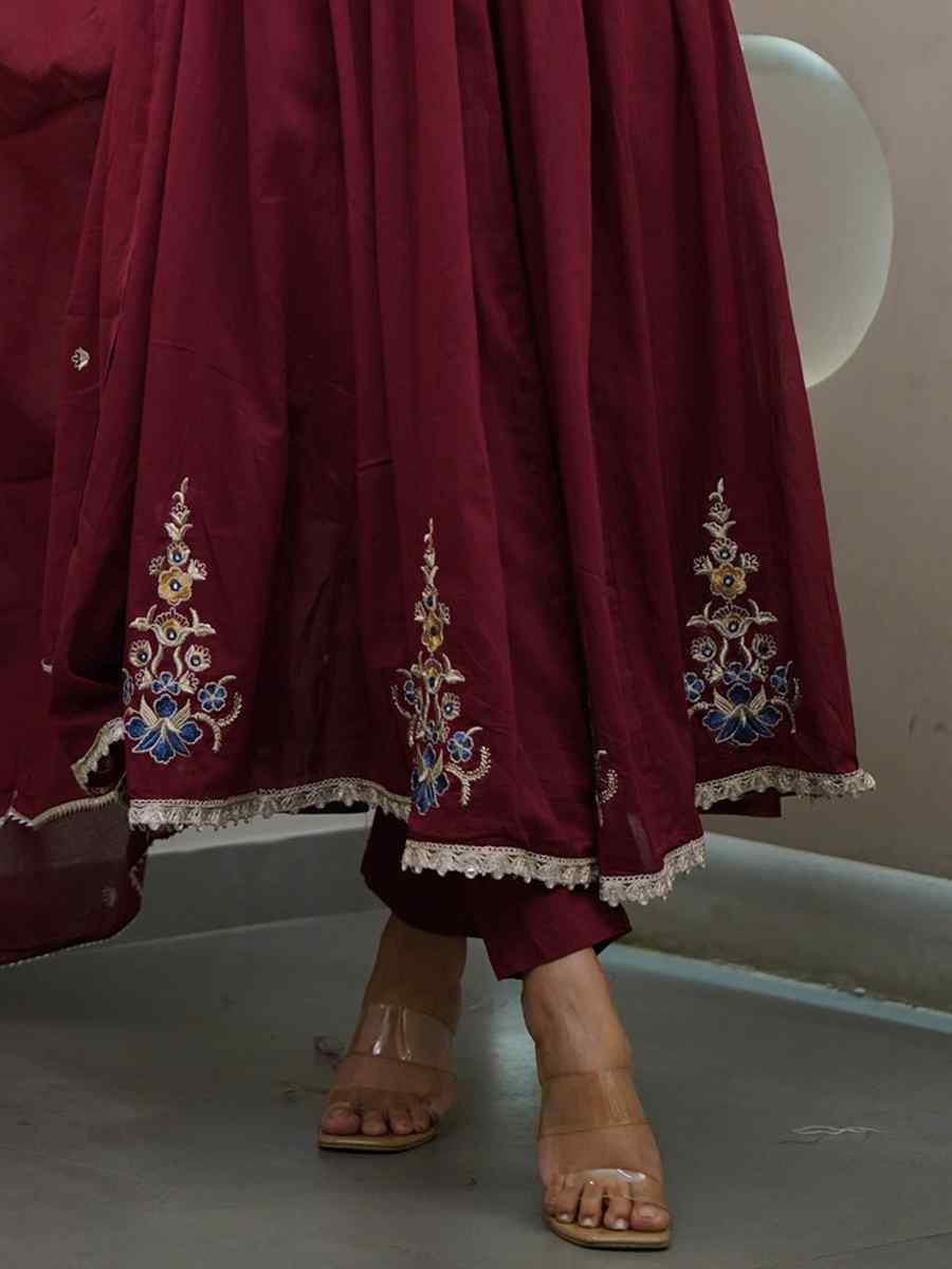 Maroon Viscose Embroidered Party Wedding Ready Pant Salwar Kameez