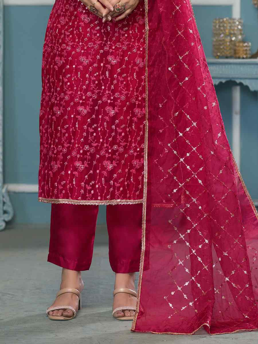 Maroon Viscose Organza Embroidered Wedding Festival Pant Salwar Kameez