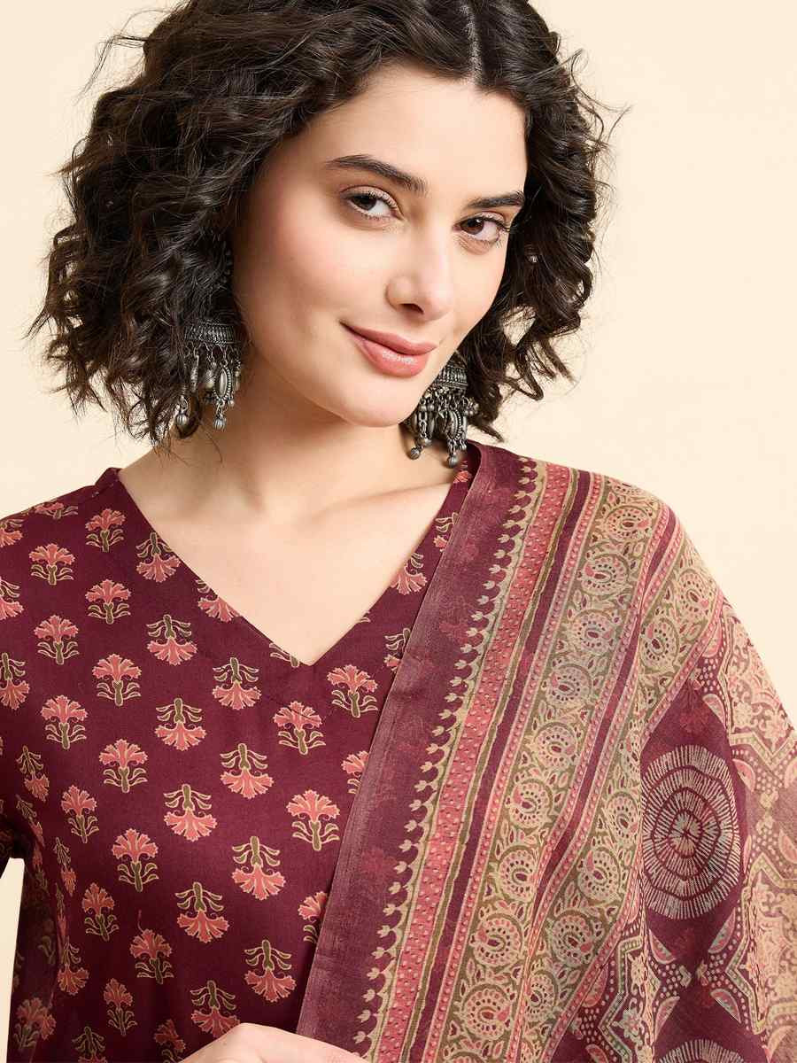 Maroon Viscose Printed Festival Casual Ready Pant Salwar Kameez