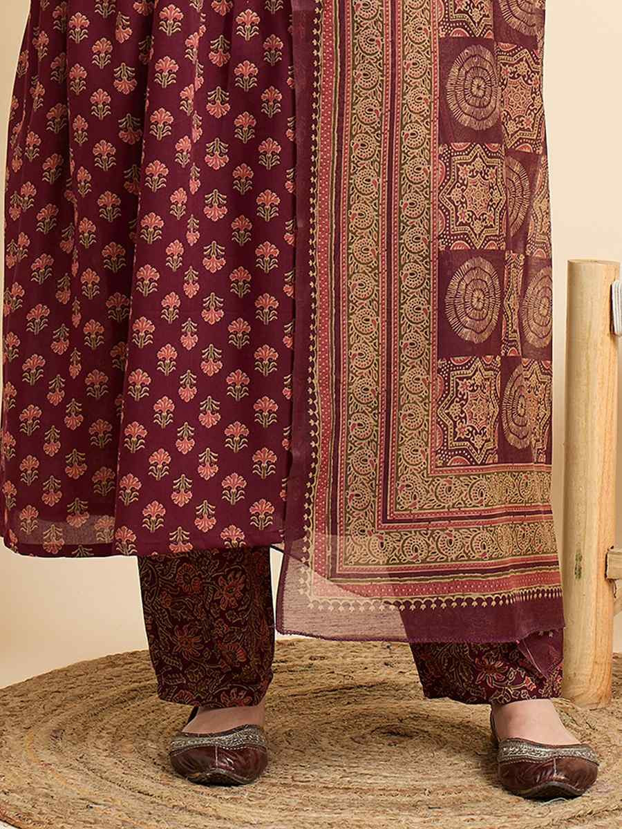 Maroon Viscose Printed Festival Casual Ready Pant Salwar Kameez
