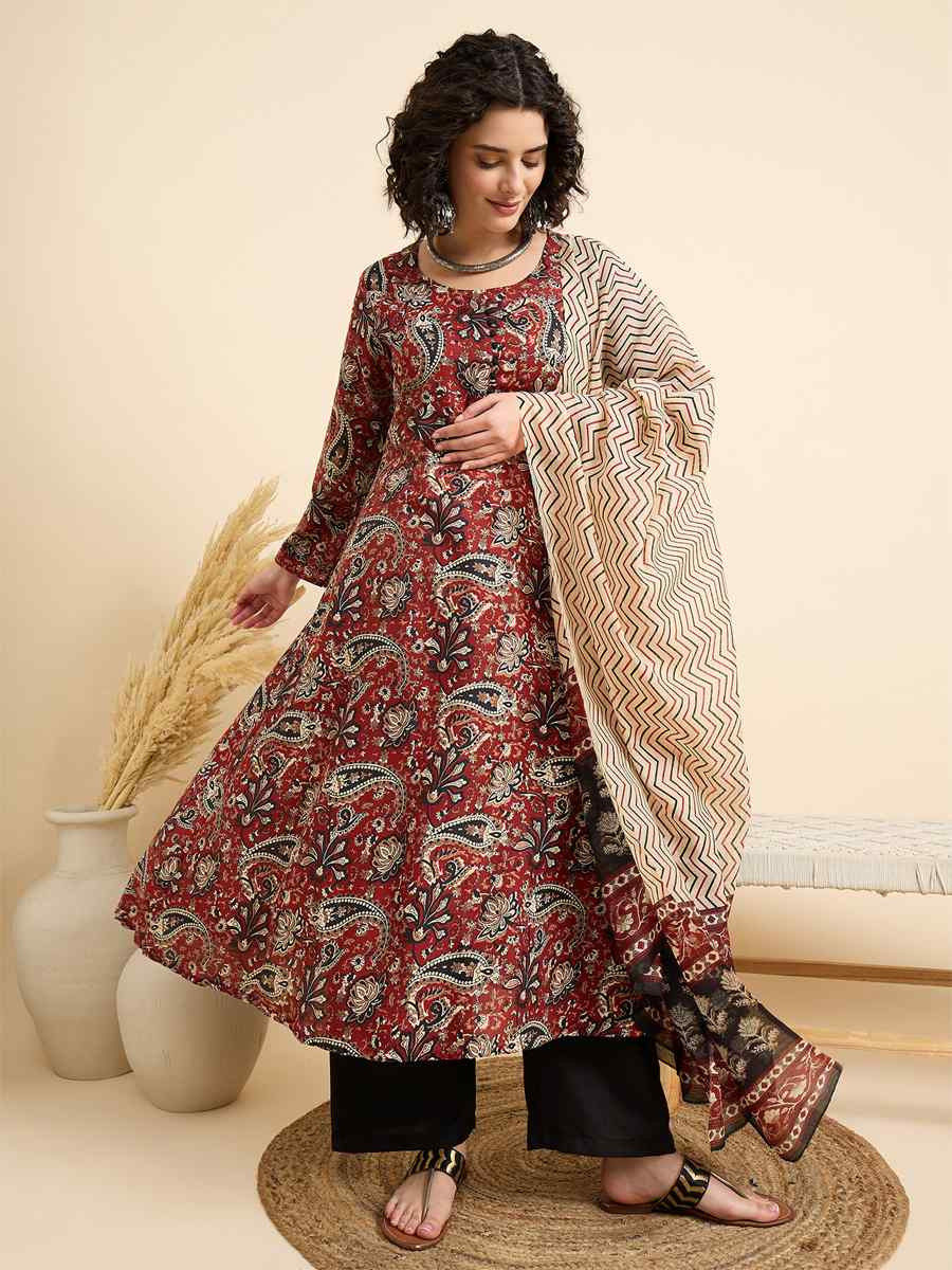 Maroon Viscose Printed Festival Casual Ready Pant Salwar Kameez