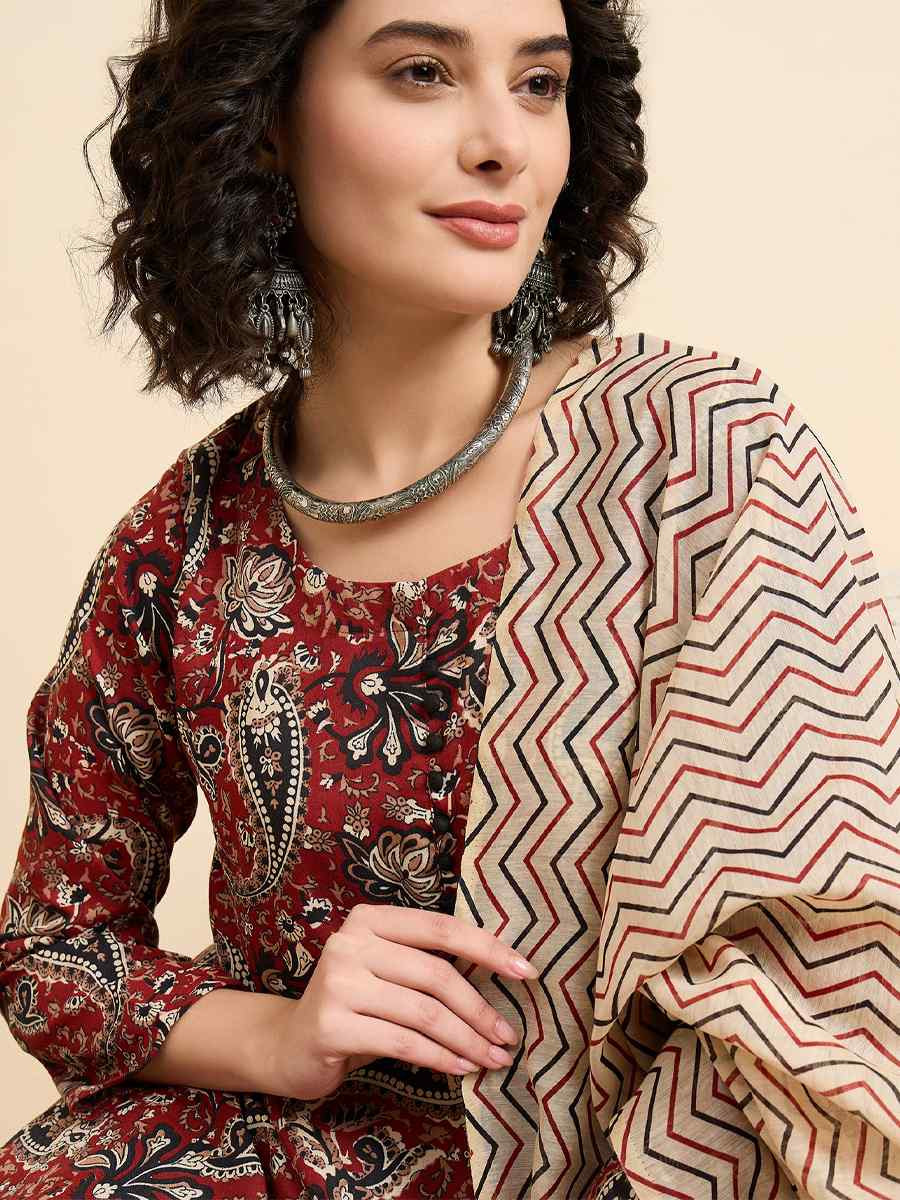 Maroon Viscose Printed Festival Casual Ready Pant Salwar Kameez
