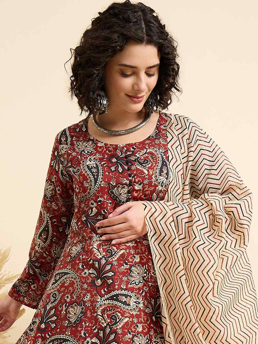 Maroon Viscose Printed Festival Casual Ready Pant Salwar Kameez