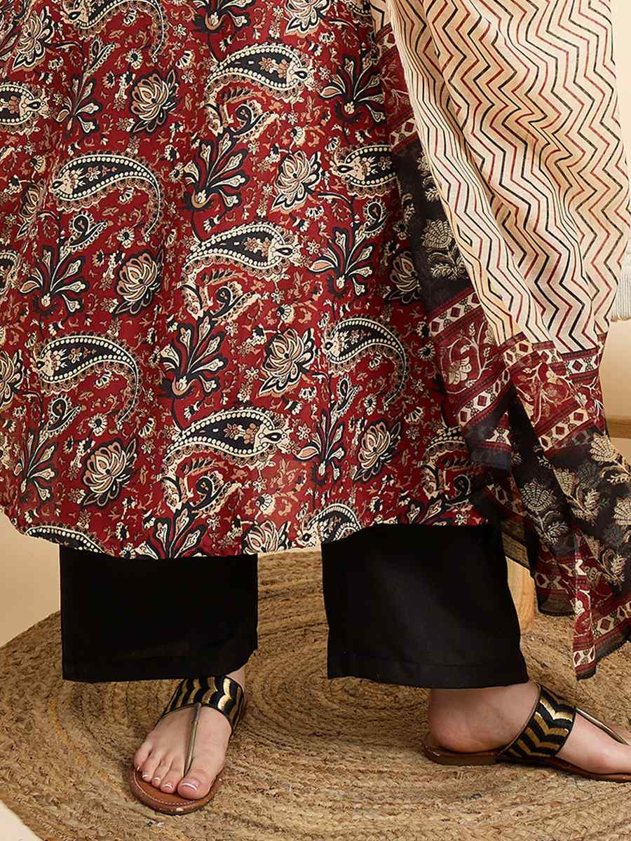 Maroon Viscose Printed Festival Casual Ready Pant Salwar Kameez