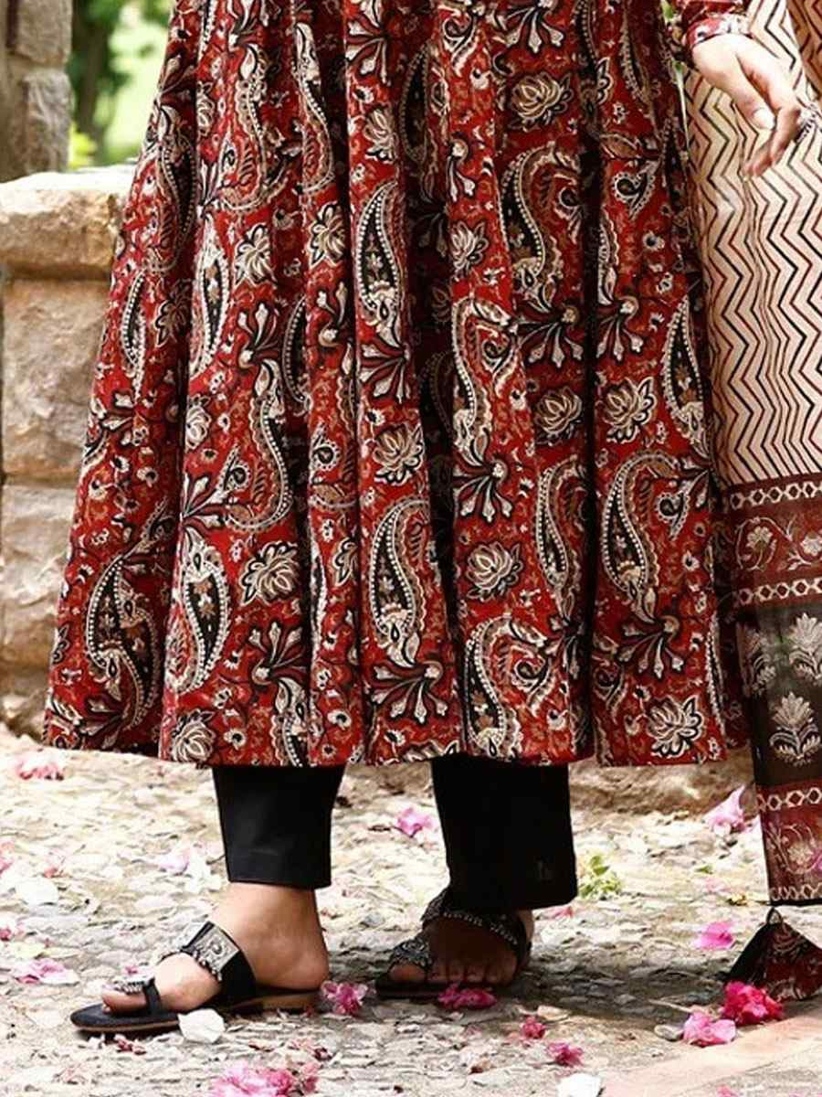 Maroon Viscose Printed Party Wedding Festival Casual Ready Anarkali Salwar Kameez