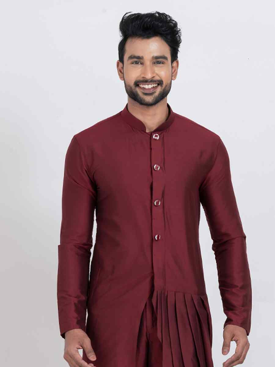 Maroon Viscose PS Embroidered Festival Wedding Kurta Pyjama Men039s Wear