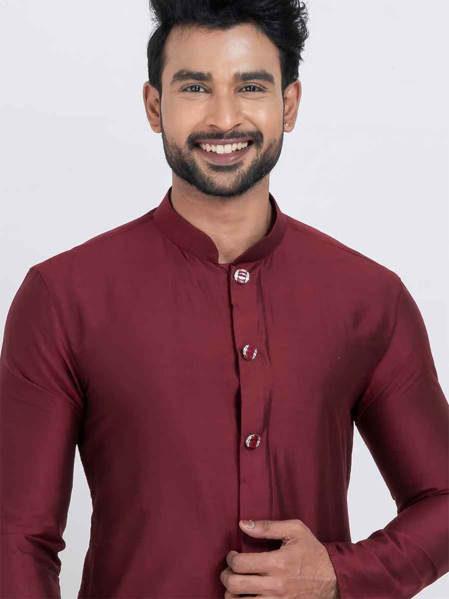 Maroon Viscose PS Embroidered Festival Wedding Kurta Pyjama Men039s Wear