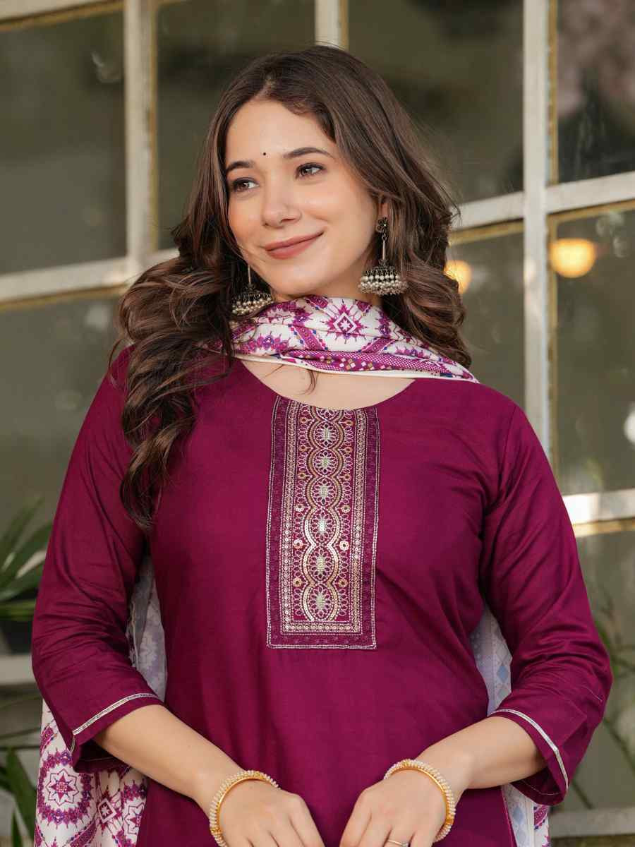 Maroon Viscose Rayon Embroidered Festival Casual Ready Pant Salwar Kameez