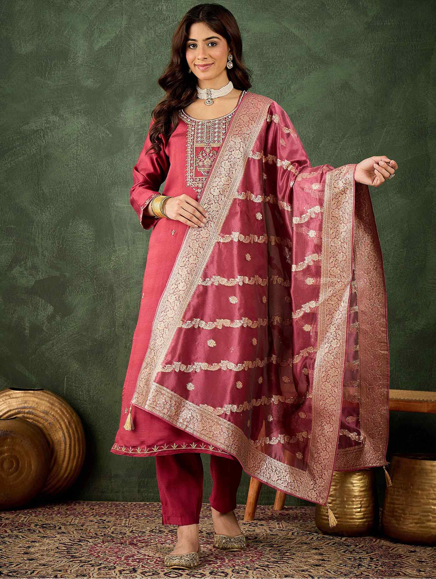 Maroon Viscose Rayon Embroidery Party Wedding Festival Casual Ready Pant Salwar Kameez