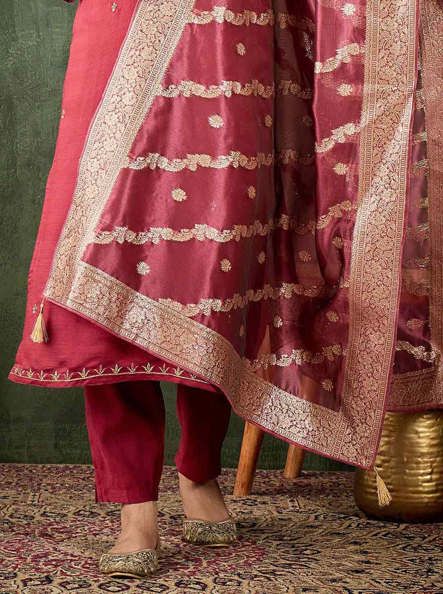 Maroon Viscose Rayon Embroidery Party Wedding Festival Casual Ready Pant Salwar Kameez