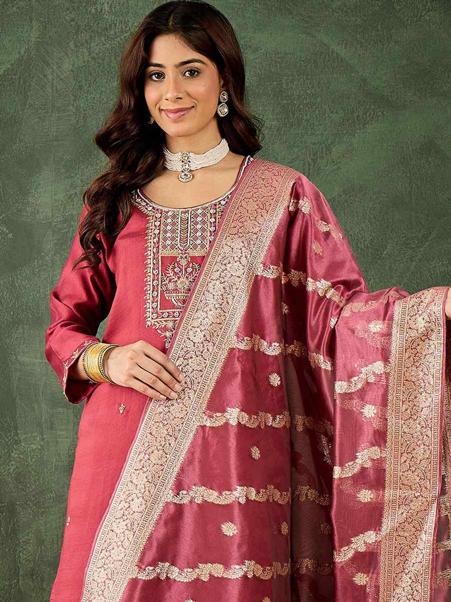 Maroon Viscose Rayon Embroidery Party Wedding Festival Casual Ready Pant Salwar Kameez