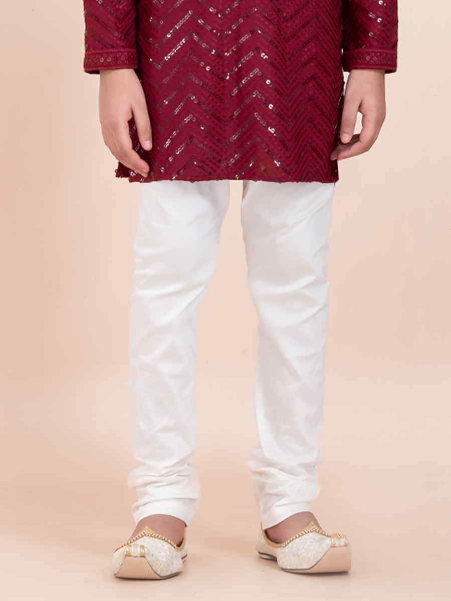Maroon Viscose RayonEmbroidered Festival Traditional Kurta Pyjama Boys Wear