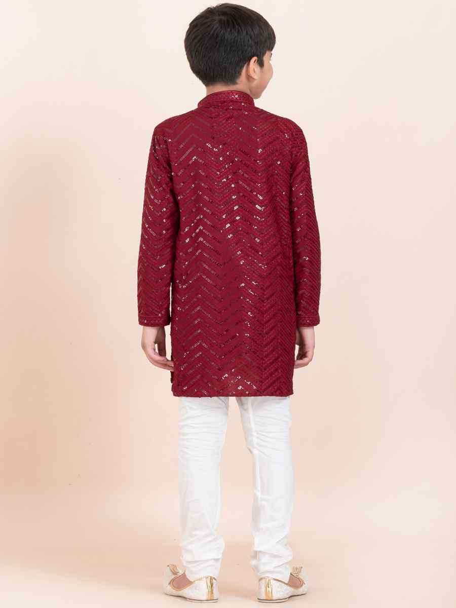 Maroon Viscose RayonEmbroidered Festival Traditional Kurta Pyjama Boys Wear