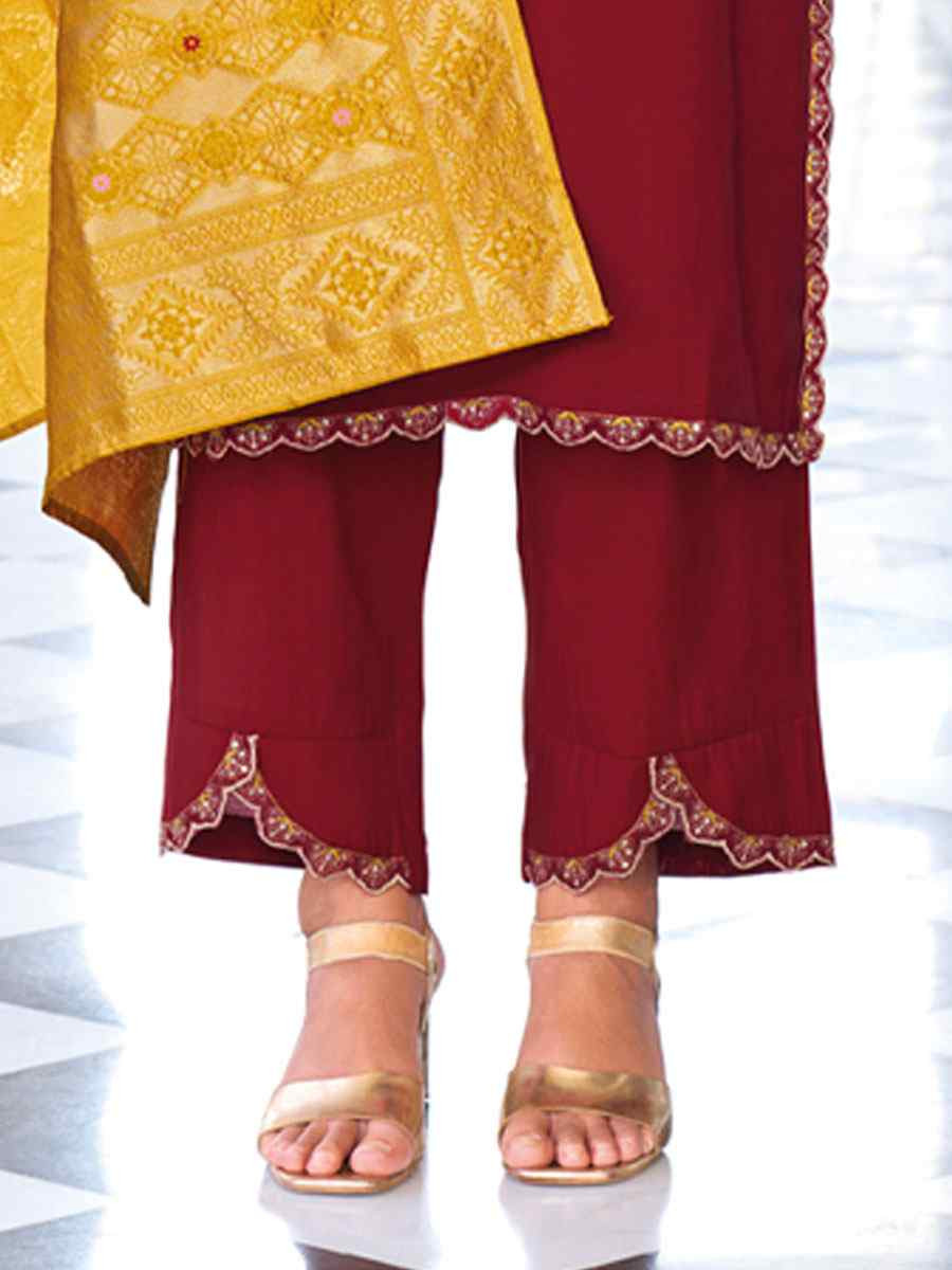 Maroon Viscose Silk Embroidery Party Wedding Festival Casual Ready Pant Salwar Kameez