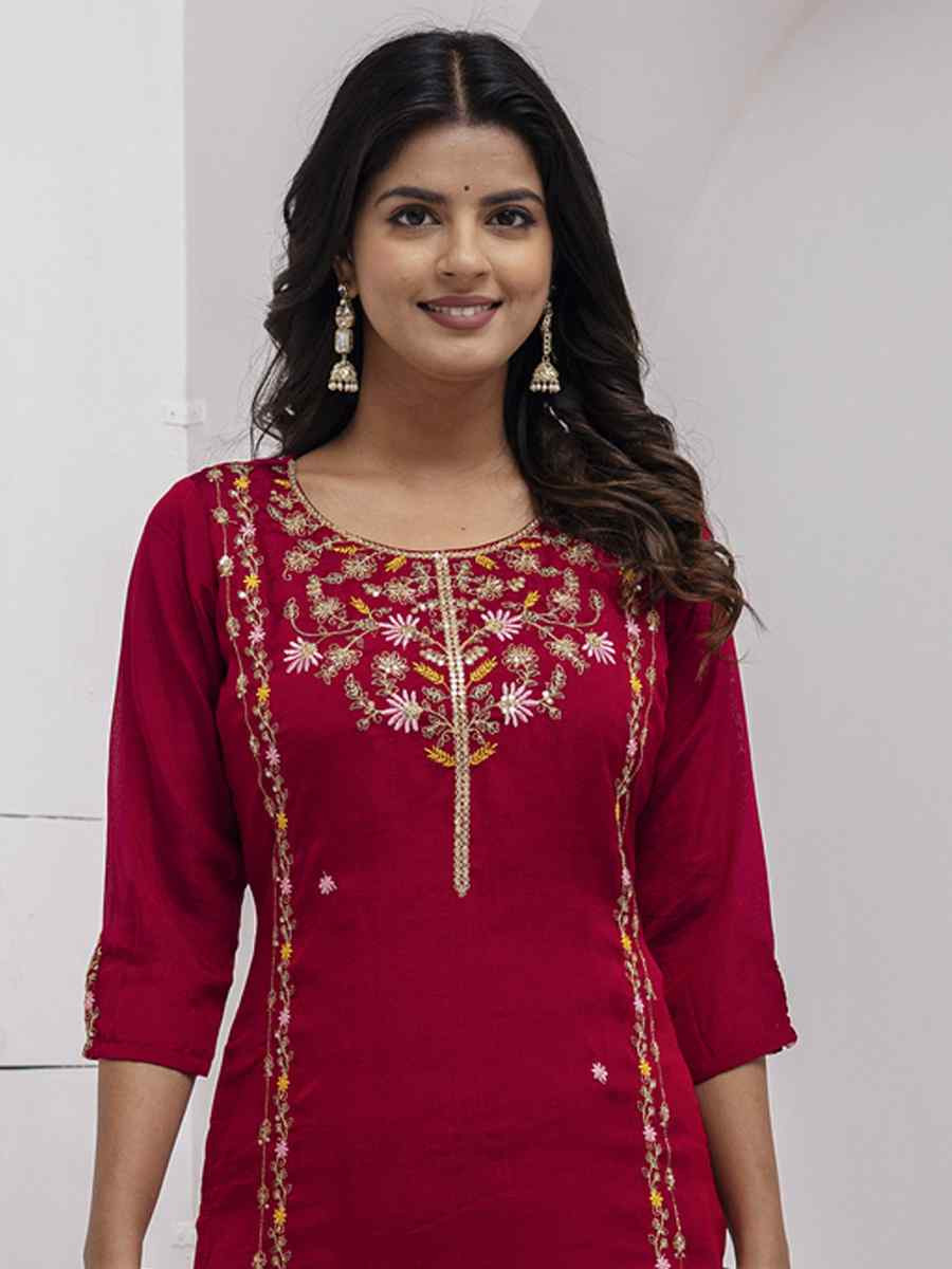 Maroon Viscose Silk Embroidery Party Wedding Festival Casual Ready Pant Salwar Kameez
