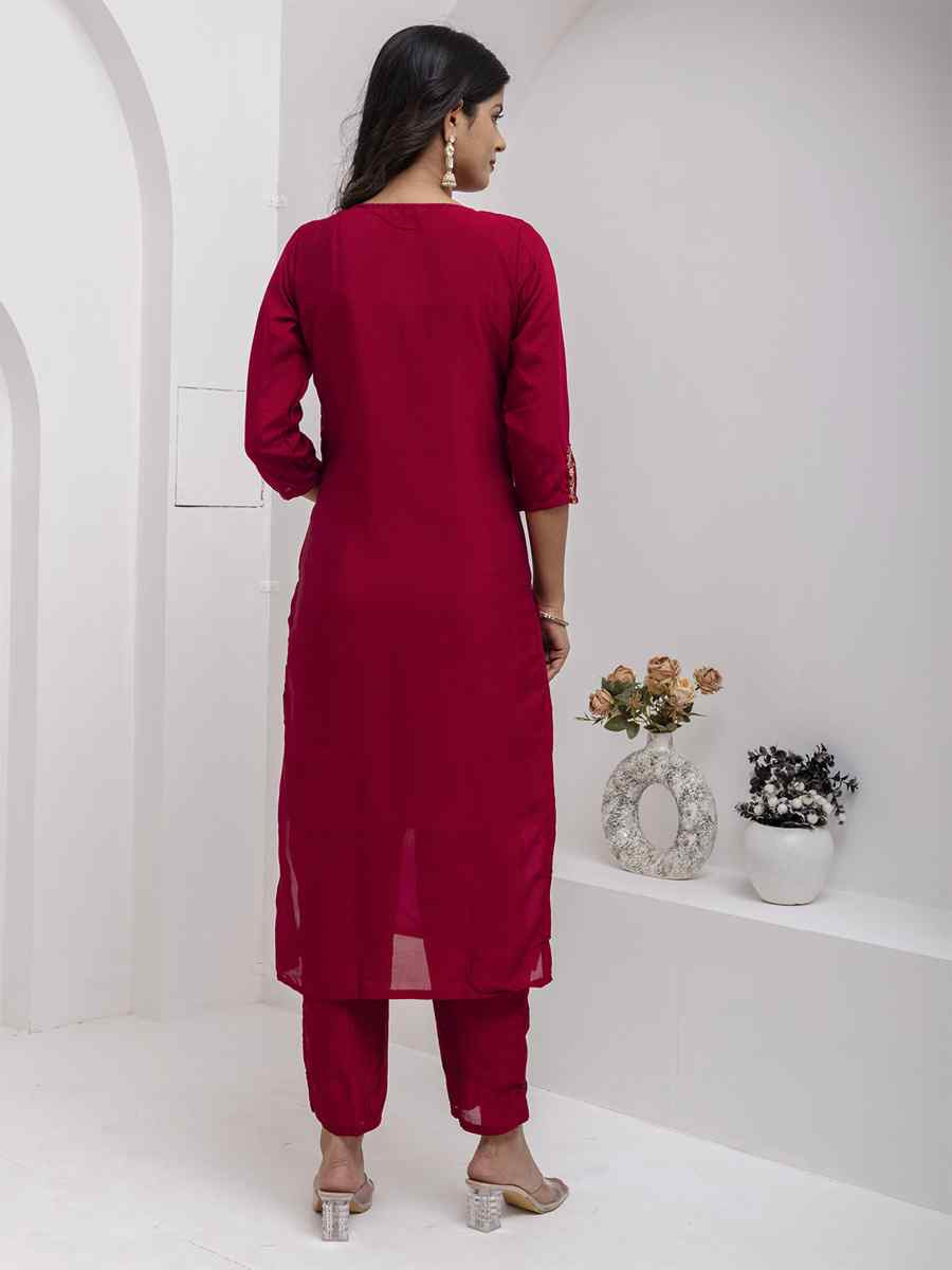 Maroon Viscose Silk Embroidery Party Wedding Festival Casual Ready Pant Salwar Kameez