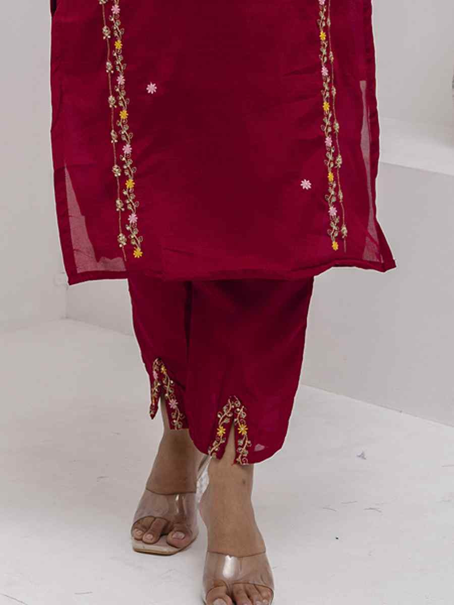 Maroon Viscose Silk Embroidery Party Wedding Festival Casual Ready Pant Salwar Kameez