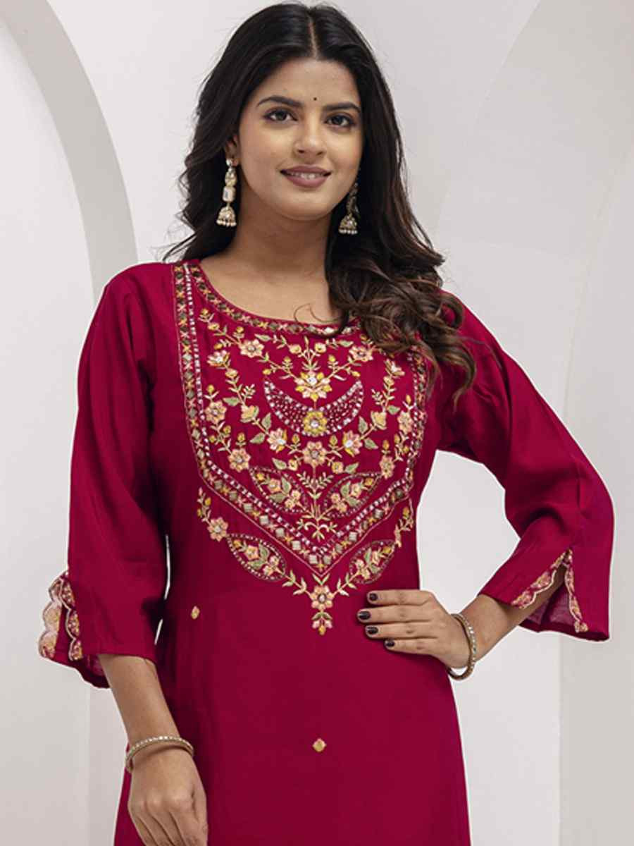 Maroon Viscose Silk Embroidery Party Wedding Festival Casual Ready Pant Salwar Kameez