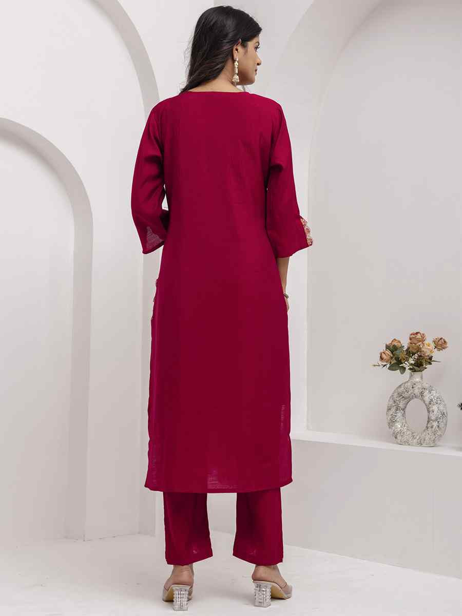 Maroon Viscose Silk Embroidery Party Wedding Festival Casual Ready Pant Salwar Kameez
