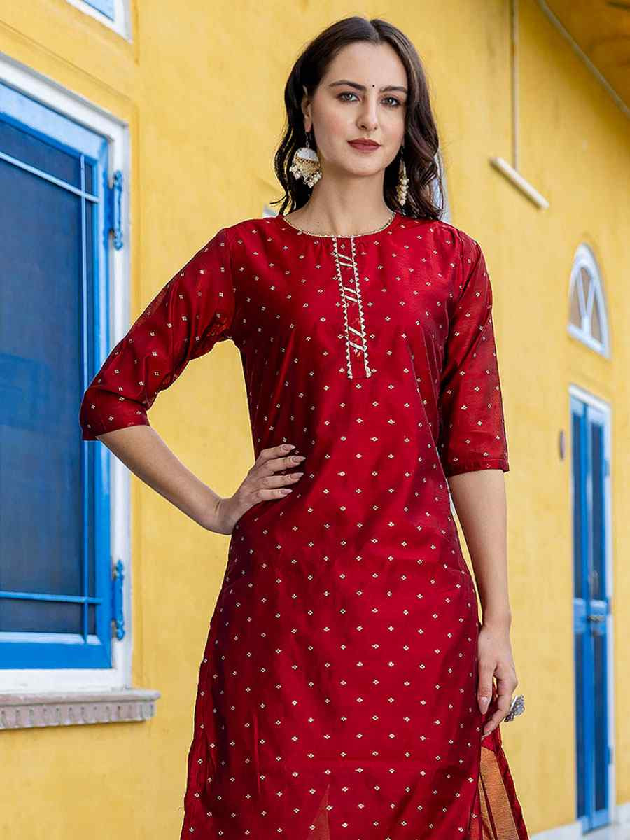 Maroon Viscose Silk Handwoven Party Wedding Festival Casual Ready Pant Salwar Kameez