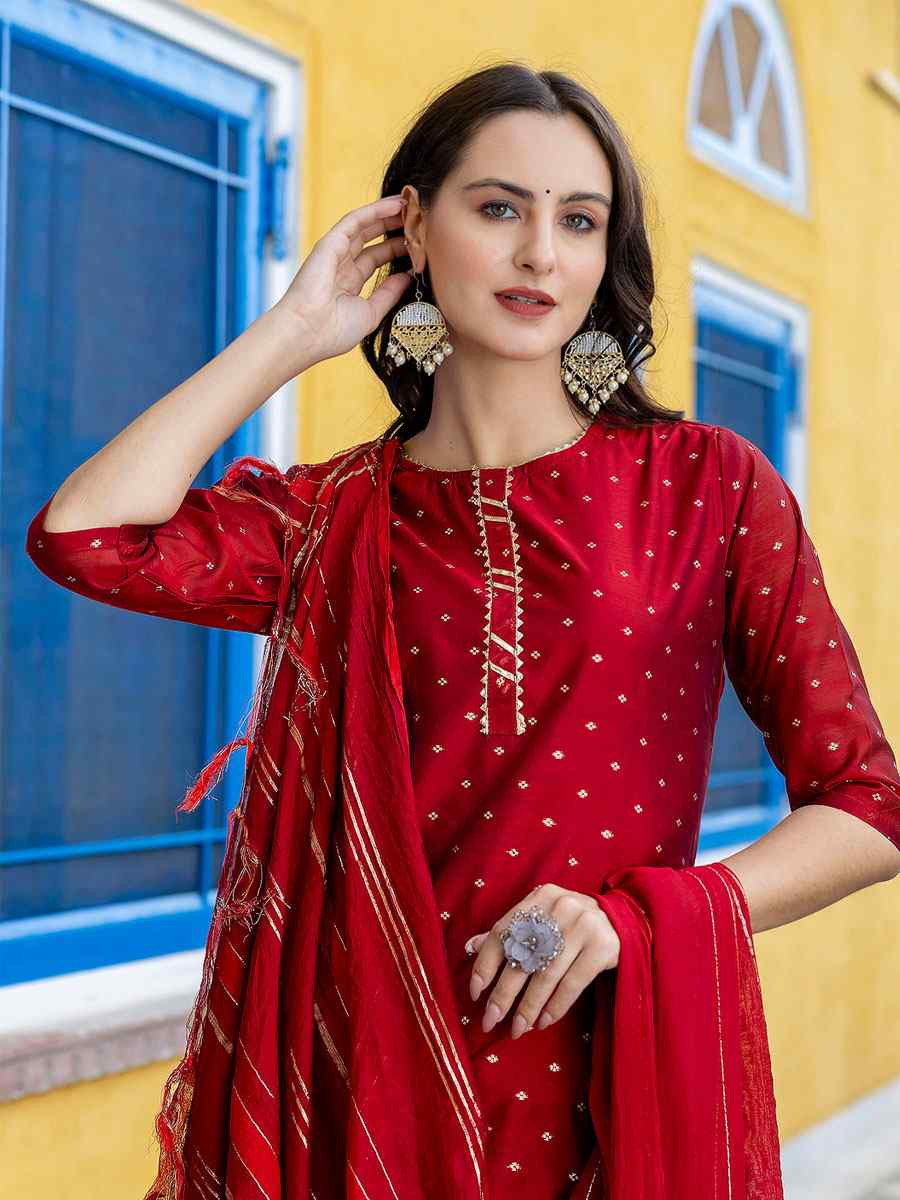 Maroon Viscose Silk Handwoven Party Wedding Festival Casual Ready Pant Salwar Kameez