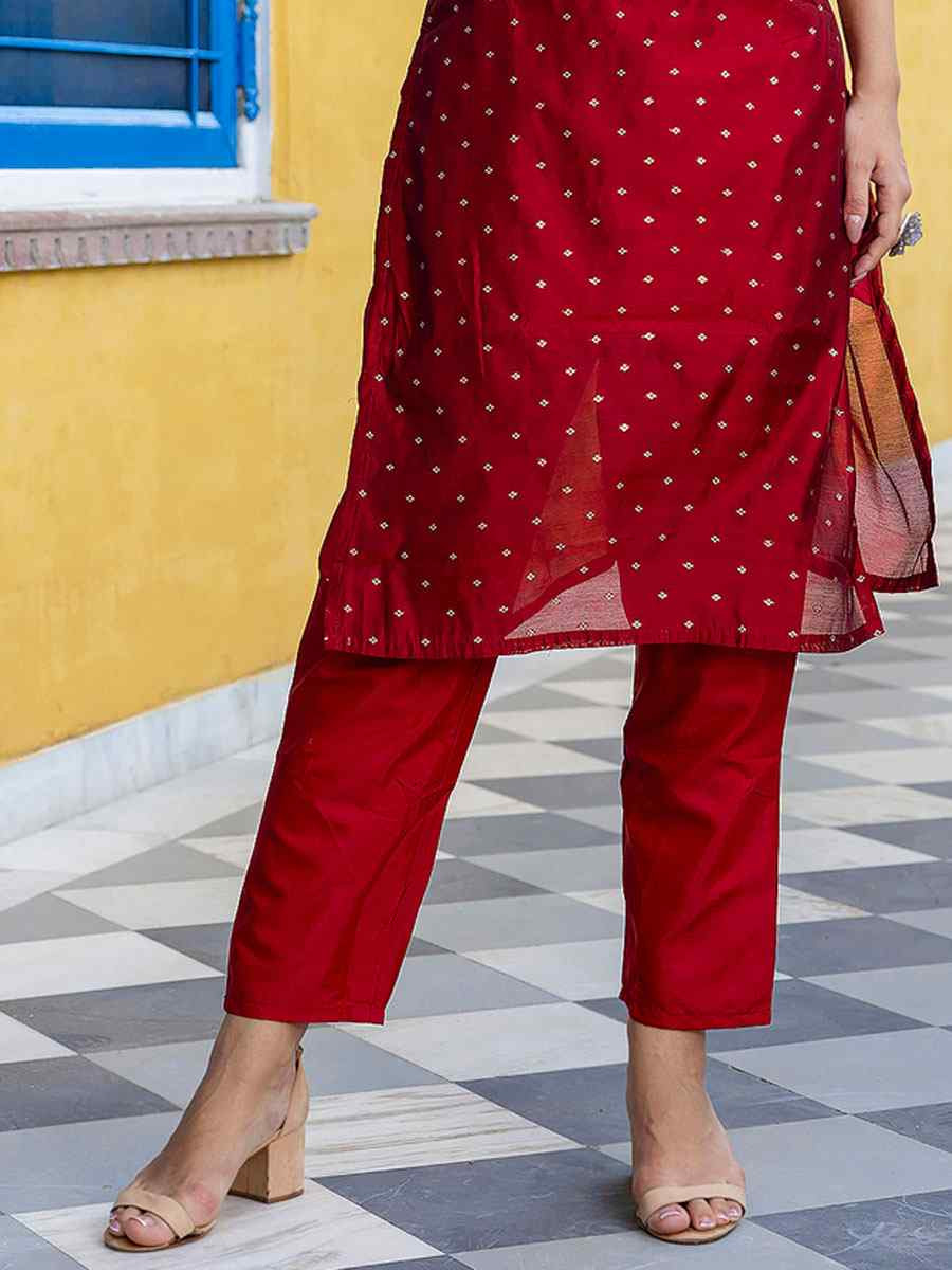 Maroon Viscose Silk Handwoven Party Wedding Festival Casual Ready Pant Salwar Kameez