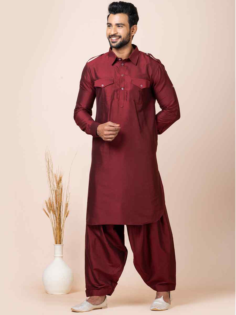 Maroon Viscose Woven Festival Mehendi Kurta
