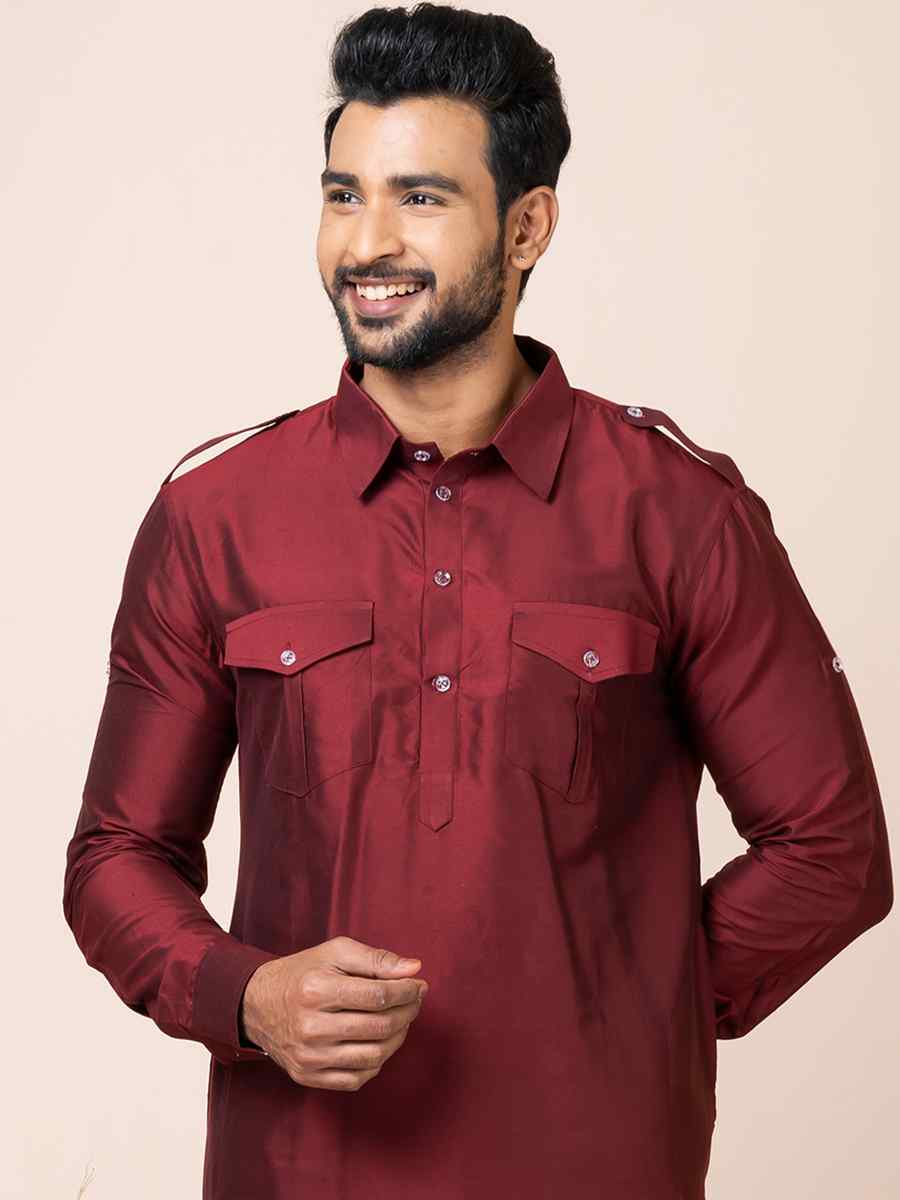 Maroon Viscose Woven Festival Mehendi Kurta