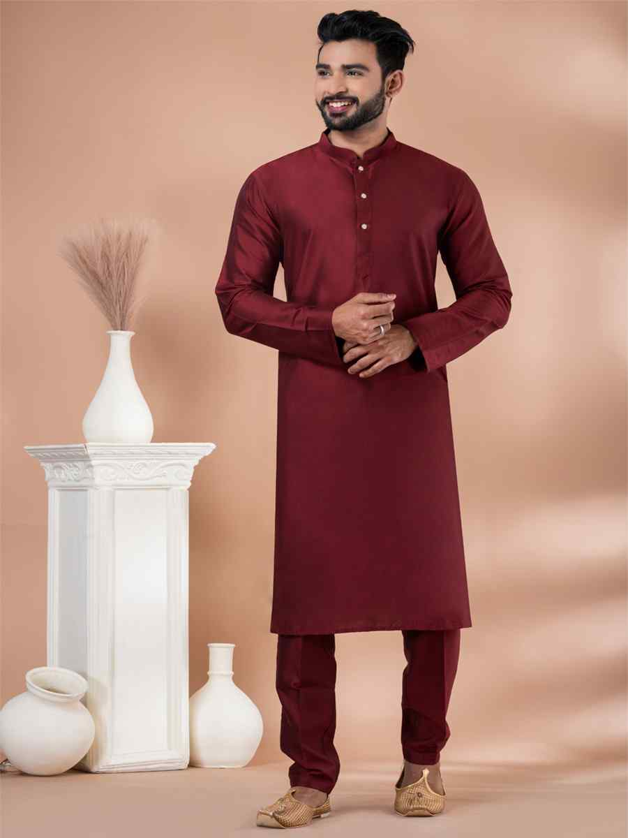 Maroon Viscose Woven Festival Wedding Kurta