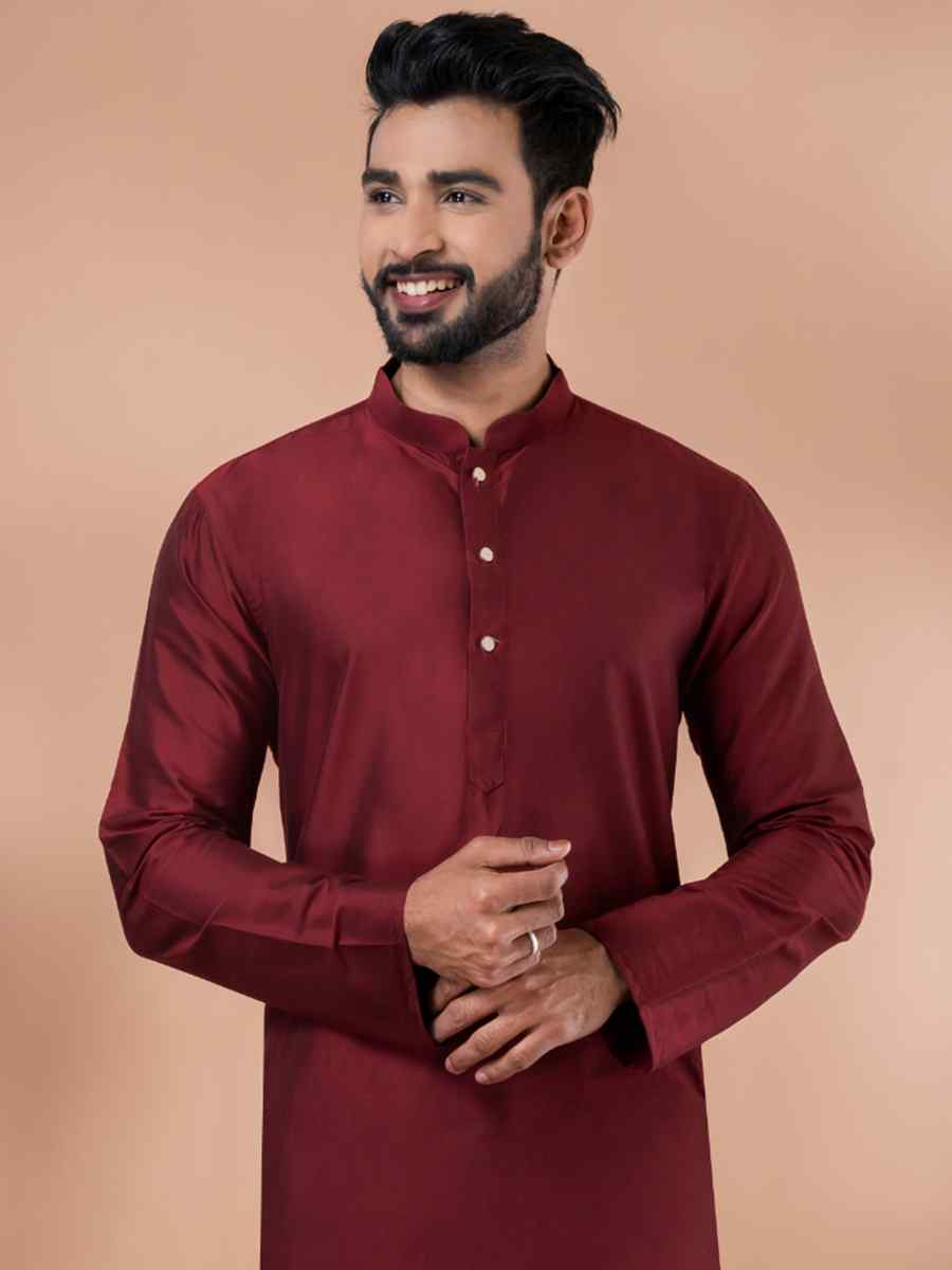 Maroon Viscose Woven Festival Wedding Kurta