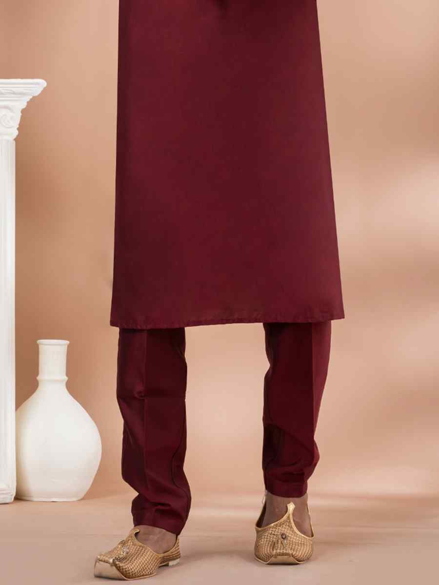 Maroon Viscose Woven Festival Wedding Kurta